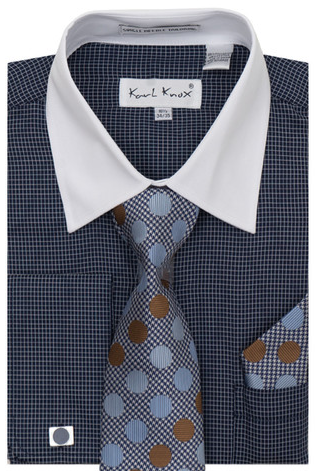 Karl Knox Men's French Cuff Shirt Set - Polkadot