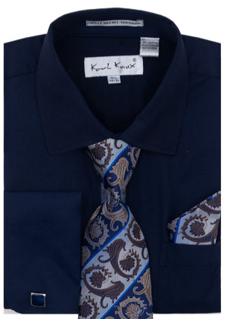 Karl Knox Men's French Cuff Shirt Set - Two Tone Stripes