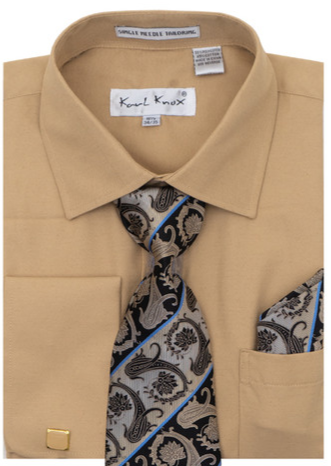 Karl Knox Men's French Cuff Shirt Set - Two Tone Stripes