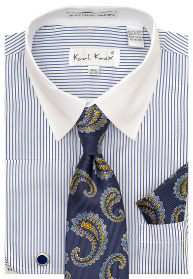 Karl Knox Men's French Cuff Shirt Set - Floral Jacquard