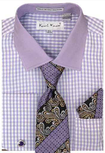 Karl Knox Men's French Cuff Shirt Set - Jacquard Dot