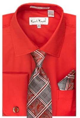 Karl Knox Men's French Cuff Shirt Set - Windowpane Patterns