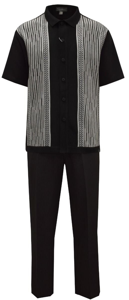 Silversilk Men's 2 Piece Short Sleeve Walking Suit - Patterned Stripes