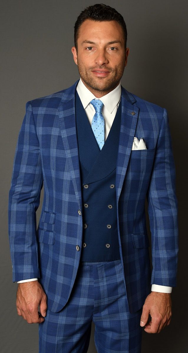 Statement Men's 3 Piece 100% Wool Fashion Suit - Checkerboard