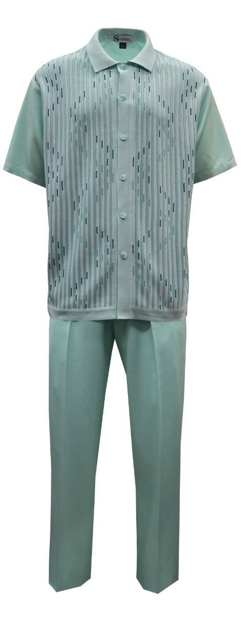Silversilk Men's 2 Piece Short Sleeve Walking Suit - Geometric Stripe