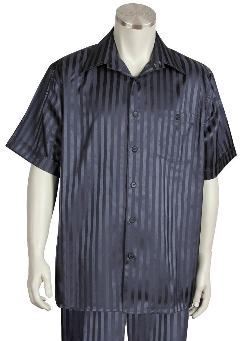 Canto Men's Outlet 2 Piece Short Sleeve Walking Suit - Shiny Stripes