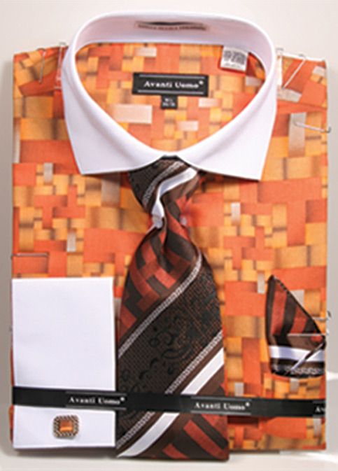 Avanti Uomo Men's French Cuff Dress Shirt Set - Geometric