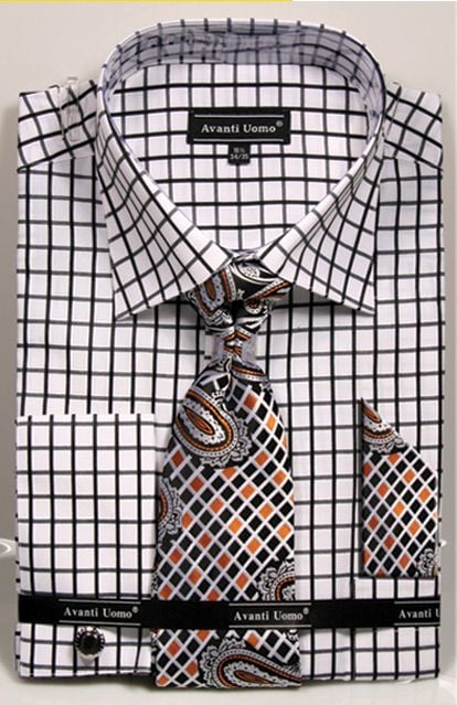 Avanti Uomo Men's French Cuff Dress Shirt Set - Windowpane 