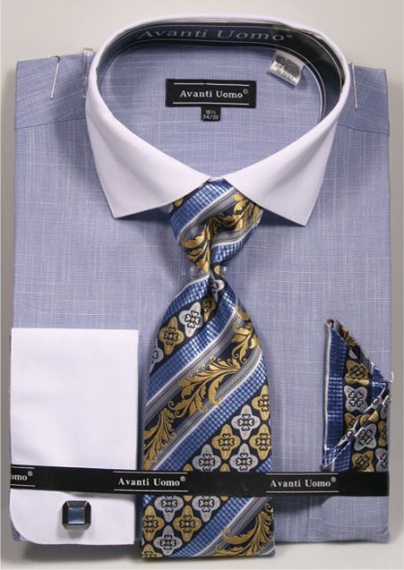 Avanti Uomo Men's French Cuff Dress Shirt Set - Textured Solid