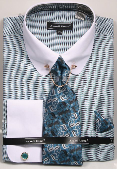 Avanti Uomo Outlet Men's French Cuff Shirt Set - Collar Bar w/ Chain
