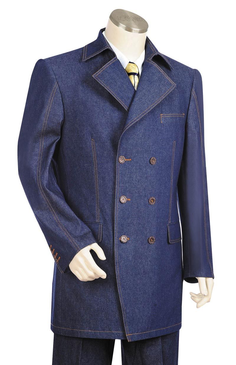 Canto Men s 3 Piece Double Breasted Denim Suit Fancy Buttons