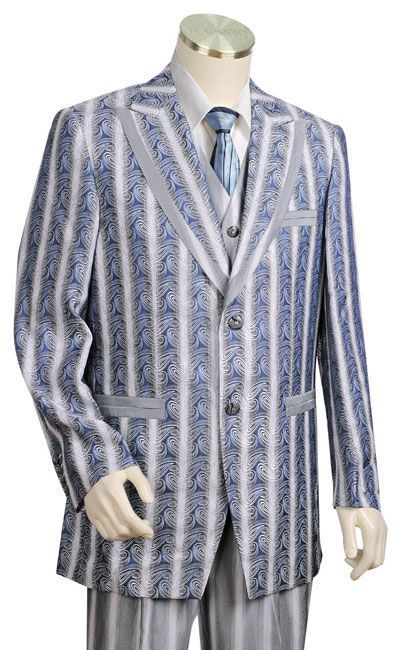 Canto Men's Outlet 3 Piece Wool Feel Fashion Suit - Printed Jacket