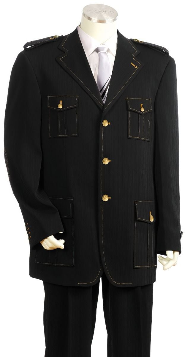 Canto Men's 2 Piece Military Fashion Suit - Shoulder Epaulettes