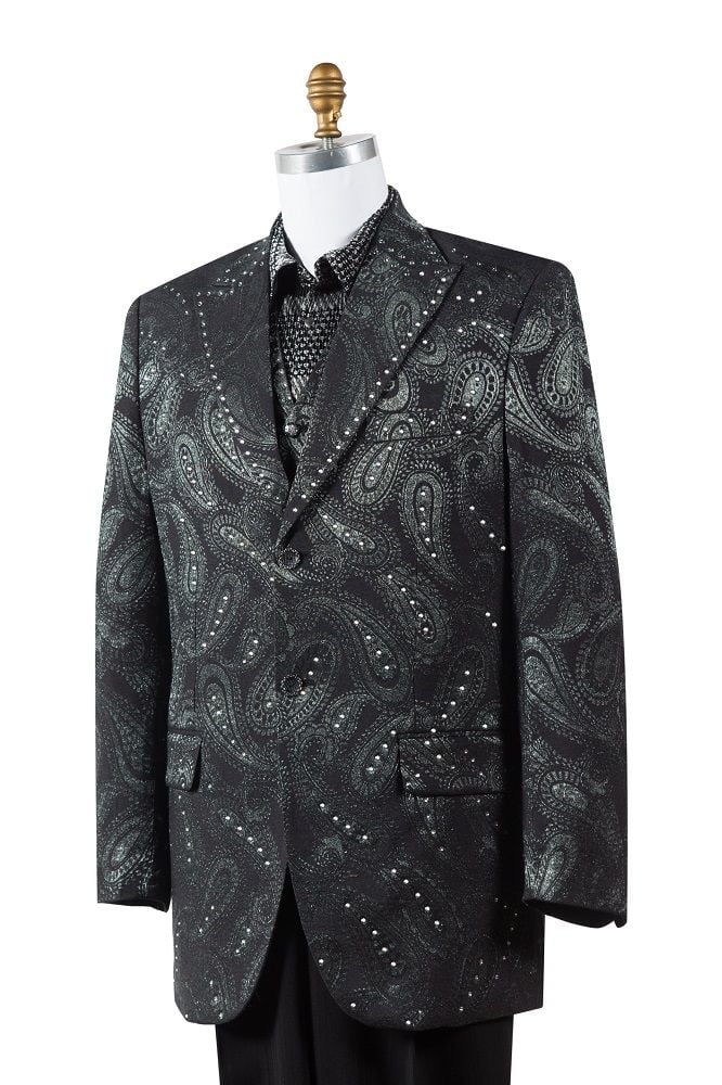 Canto Men's Outlet 3 Piece Silk Feel Fashion Suit - Rhinestone Paisley