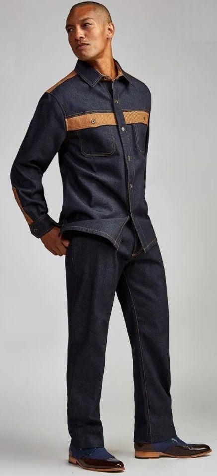 Stacy Adams Men's 2 Piece Long Sleeve Walking Suit - Classic Denim