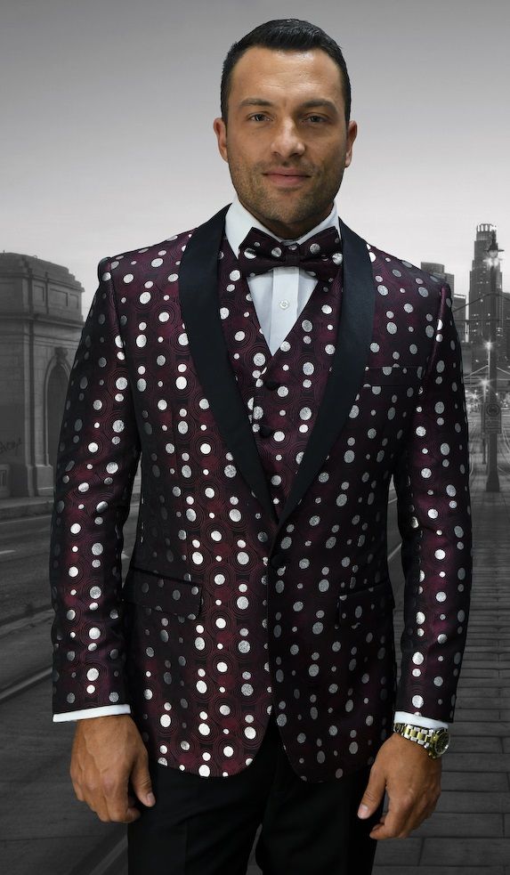 Mens Vested Polka Dot Tuxedo in Royal