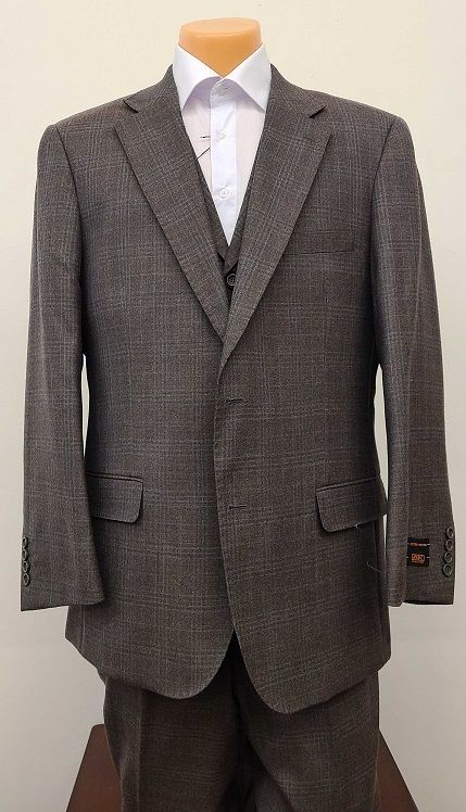 Apollo King Men's Outlet 3pc 100% Wool Suit - Notch Lapel Vest