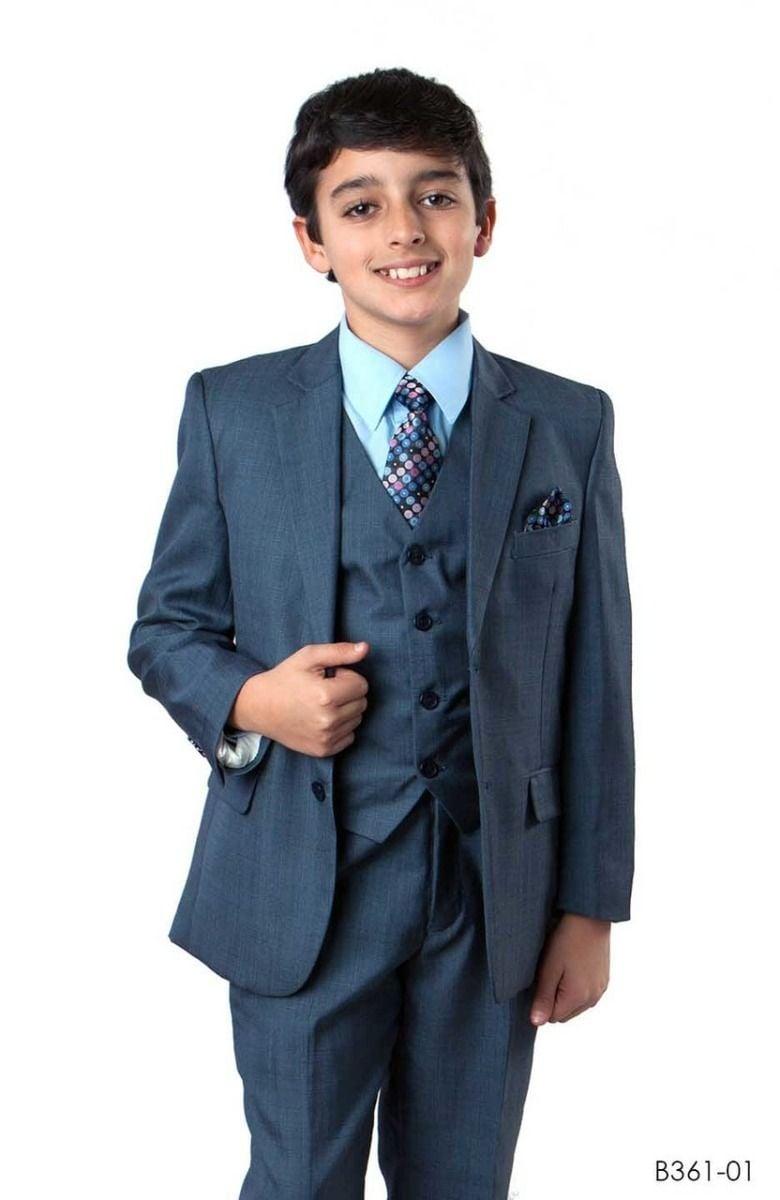 Tazio Boy's 5 Piece Suit with Free Shirt and Tie - Ultra Soft Sharkskin