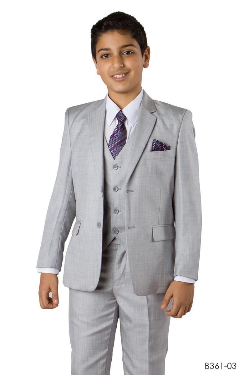 Tazio Boy's Outlet 5 Piece Suit with Free Shirt and Tie - Ultra Soft Sharkskin