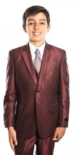 Tazio Boy's 5 Piece Suit Vested w/Shirt, Tie & Hanky - Sharkskin
