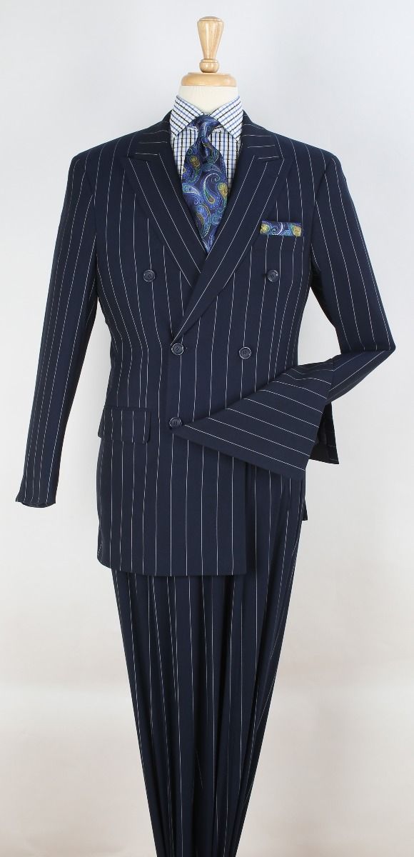 Apollo King Men's 2pc Double Breasted Suit - Pinstripe Suit