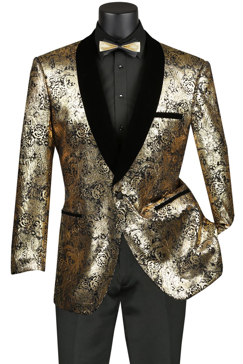 Vinci Men's 1 Button Sport Coat - Shining Gold