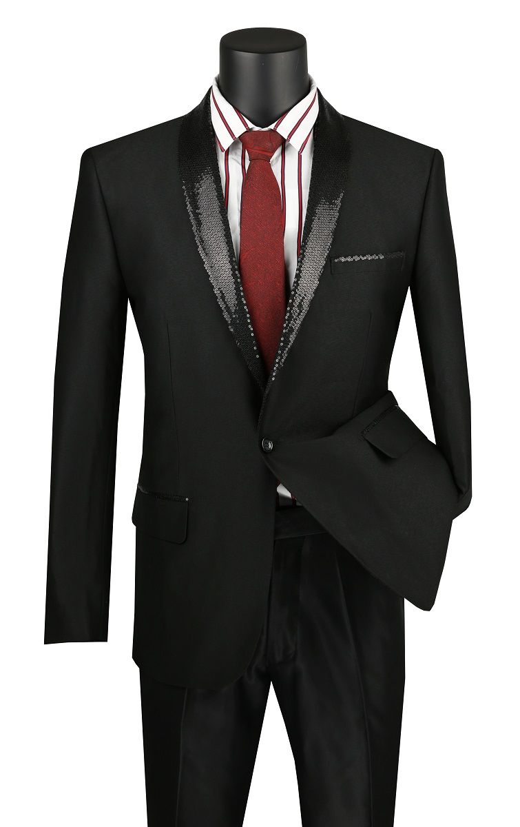 Vinci Men's Slim Sharkskin Sport Coat - Sequin Shawl Lapel