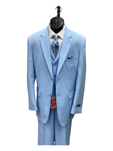 Zacchi Men's 3 Piece Poplin Outlet Suit - Solid Color Side Vents