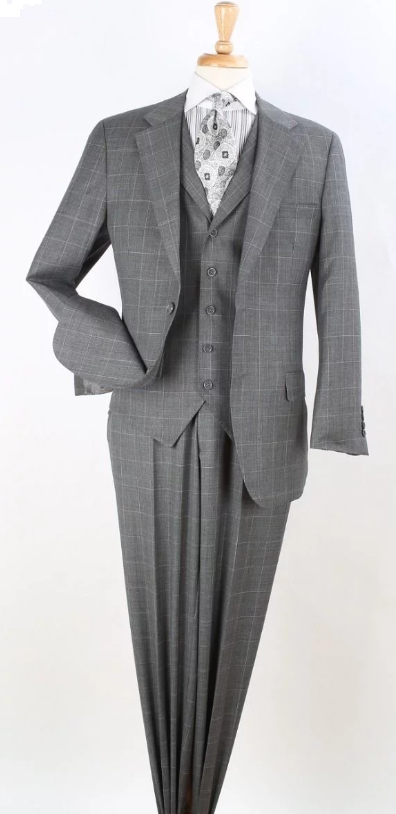 Apollo King Men's 3pc 100% Wool Suit - Notch Lapel Vest