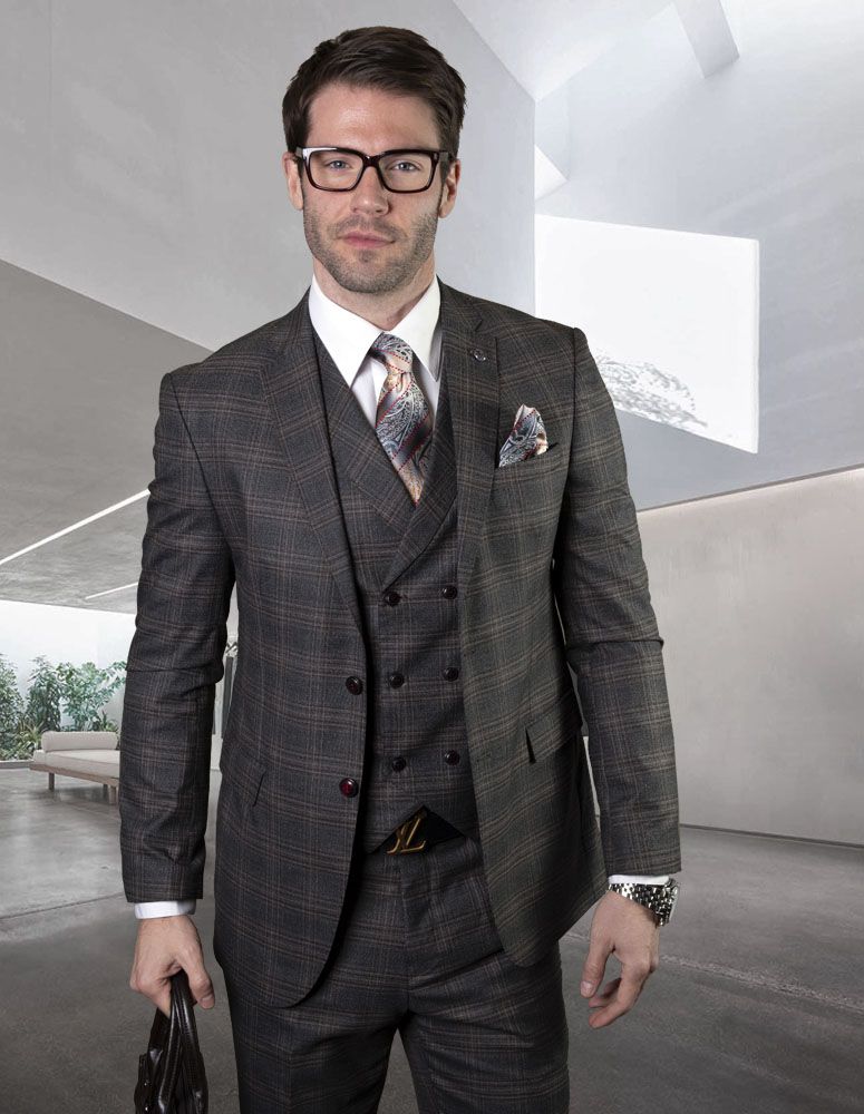 Statement Men's 100% Wool 3 Piece Suit - Classic Plaid