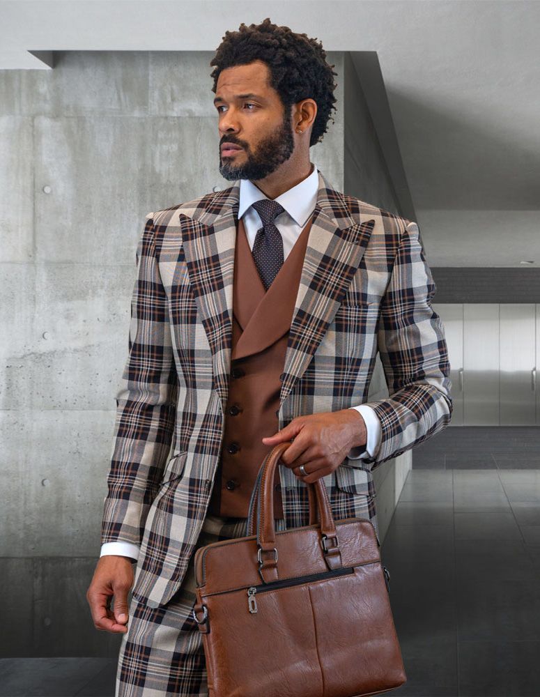 Statement Men's 3 Piece 100% Wool Suit - Stunning Windowpane