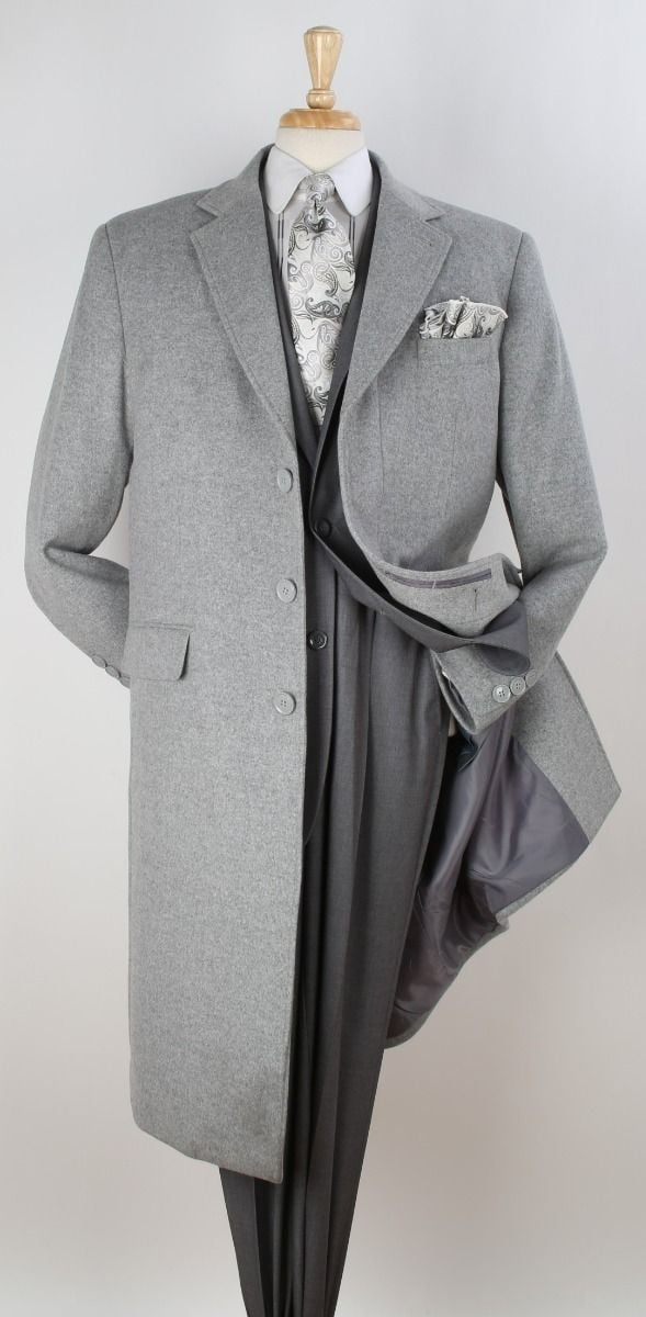 Apollo King Men's Outlet 100% Wool Full Length Length Top Coat - Hidden Button
