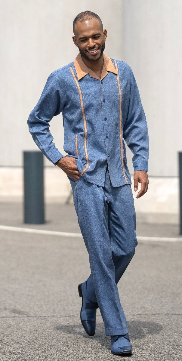 Montique Men's 2 Piece Long Sleeve Walking Suit - Tan Accents
