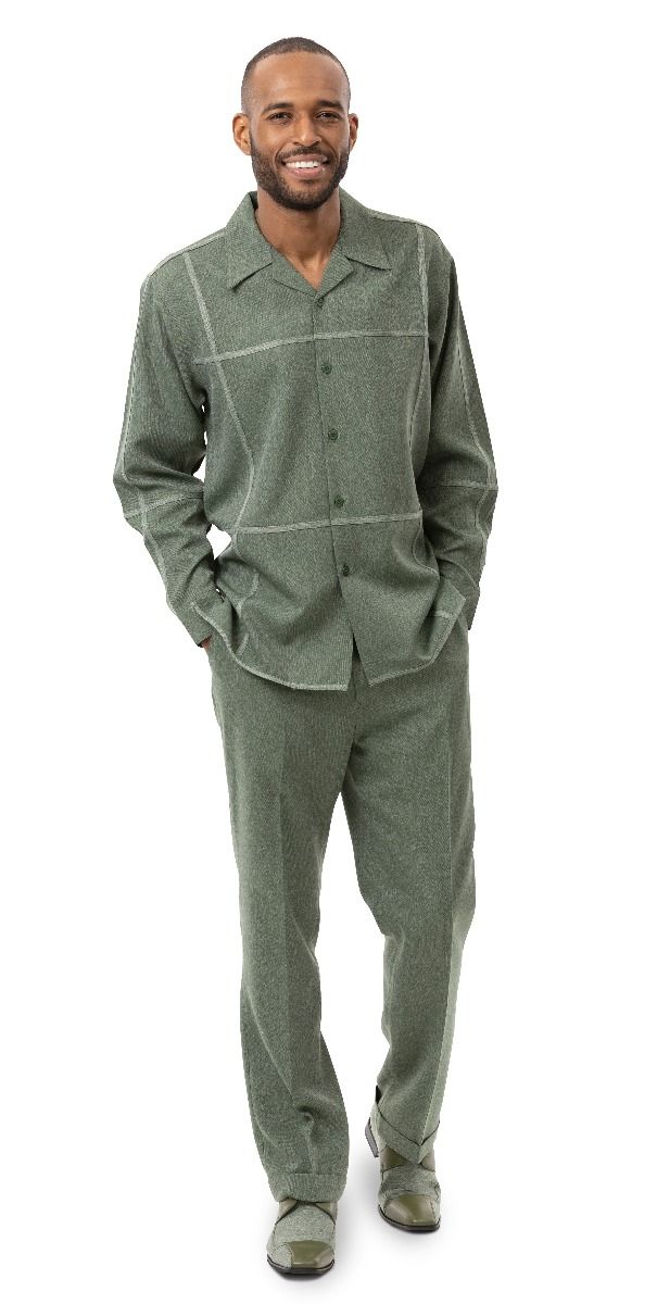 Montique Men's 2 Piece Long Sleeve Walking Suit - Tone on Tone Windowpane