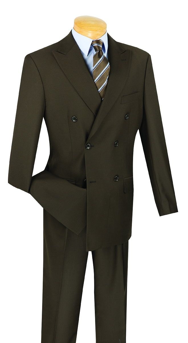 Vinci Men's Black Pinstripe Double Breasted 6 Button Classic Fit Suit NEW 