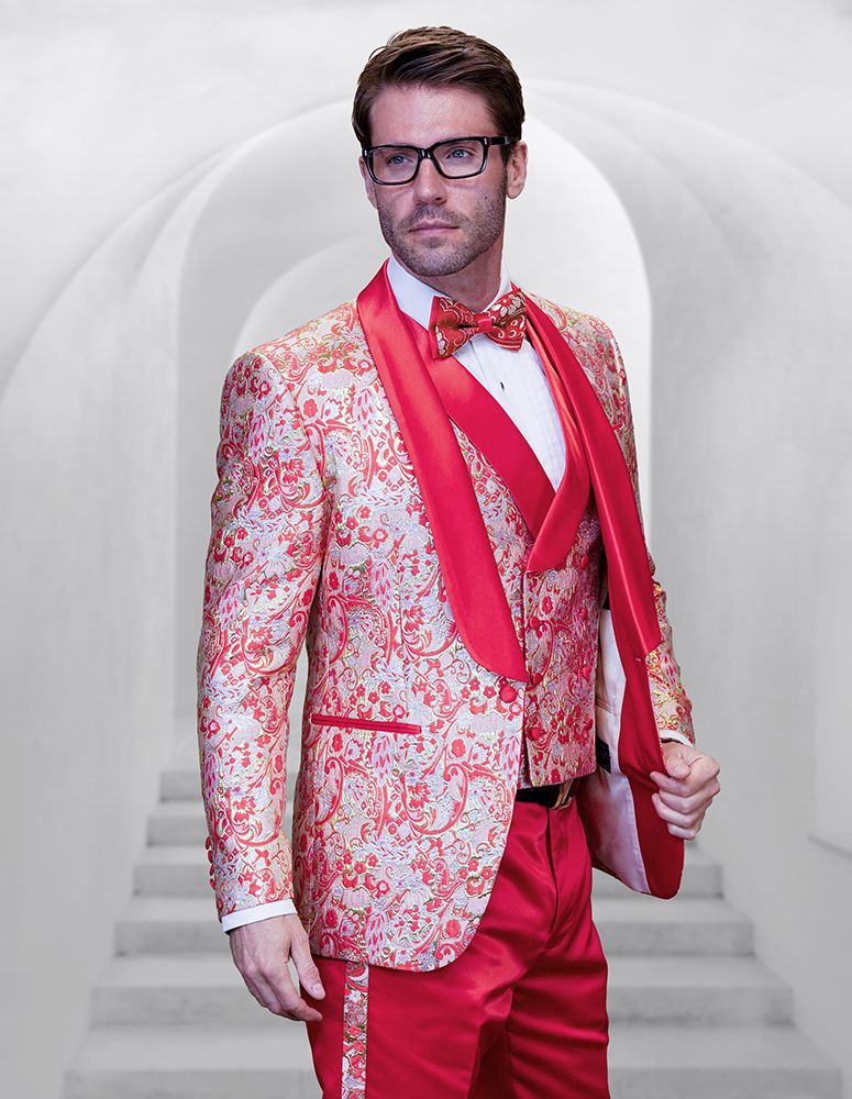 Statement Mens Red 3 Piece Modern Fit Designer Tuxedo main image 1