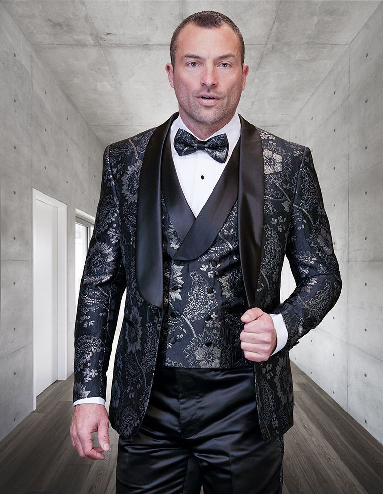 Statement Men's 2 Piece Modern Fit Tuxedo - Floral Appliqué