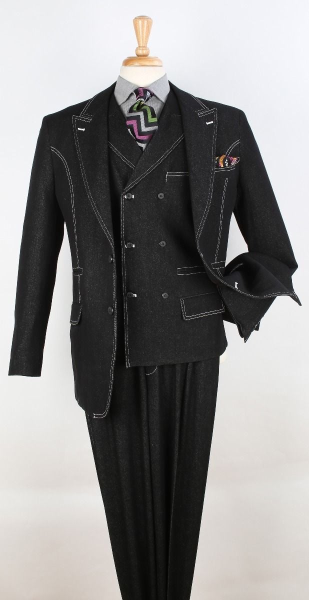 Royal Diamond Men's Outlet 3pc Denim Fashion Suit - 6 Button Vest