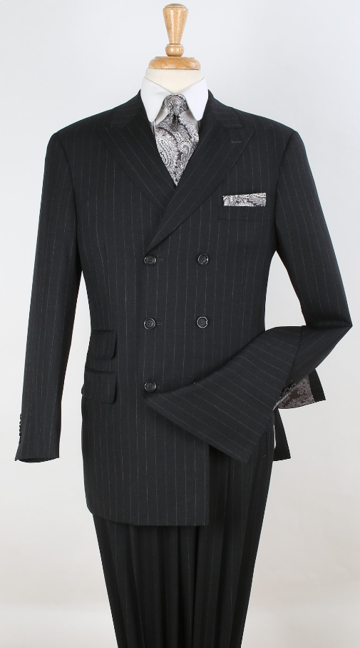 Apollo King Men's 3pc Fashion Suit -  Double Breasted Pinstripe
