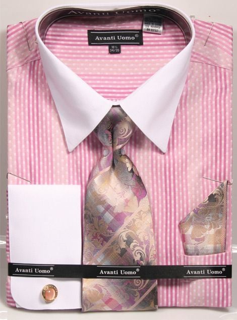 Avanti Uomo Men's French Cuff Shirt Set - Varied Stripe Patterns