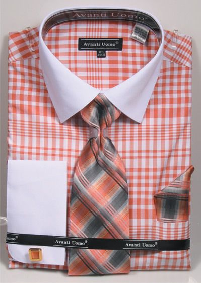Avanti Uomo Men's French Cuff Outlet Shirt Set - Plaid Pattern