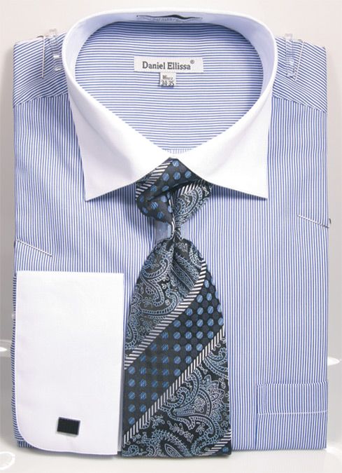 Avanti Uomo Men's Outlet French Cuff Shirt Set - Pinstripe