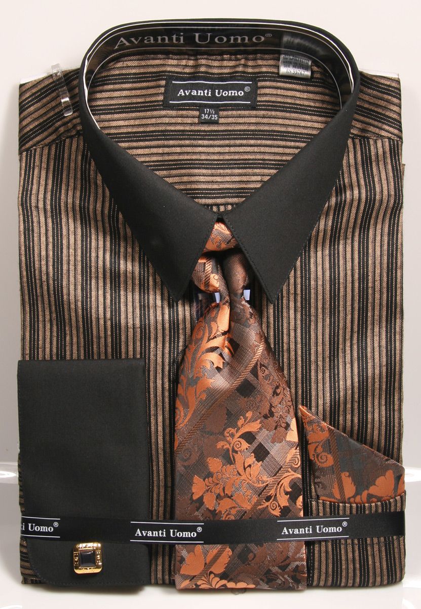 Avanti Uomo Men's French Cuff Shirt Set - Unique Stylish Stripes