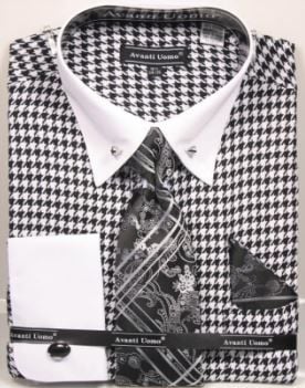 Avanti Uomo Men's French Cuff Dress Shirt Set - Jacquard Patterns