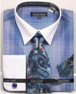 Avanti Uomo Men's French Cuff Dress Shirt Set -Unique Tie