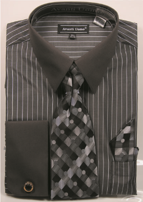 Avanti Uomo Men's Outlet French Cuff Shirt Set - Fashion Pinstripe