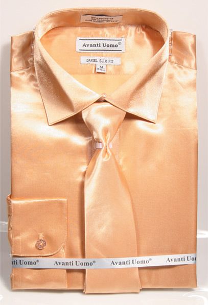 Daniel Ellissa Men's Outlet Satin Solid Dress Shirt Set - Slim Fit