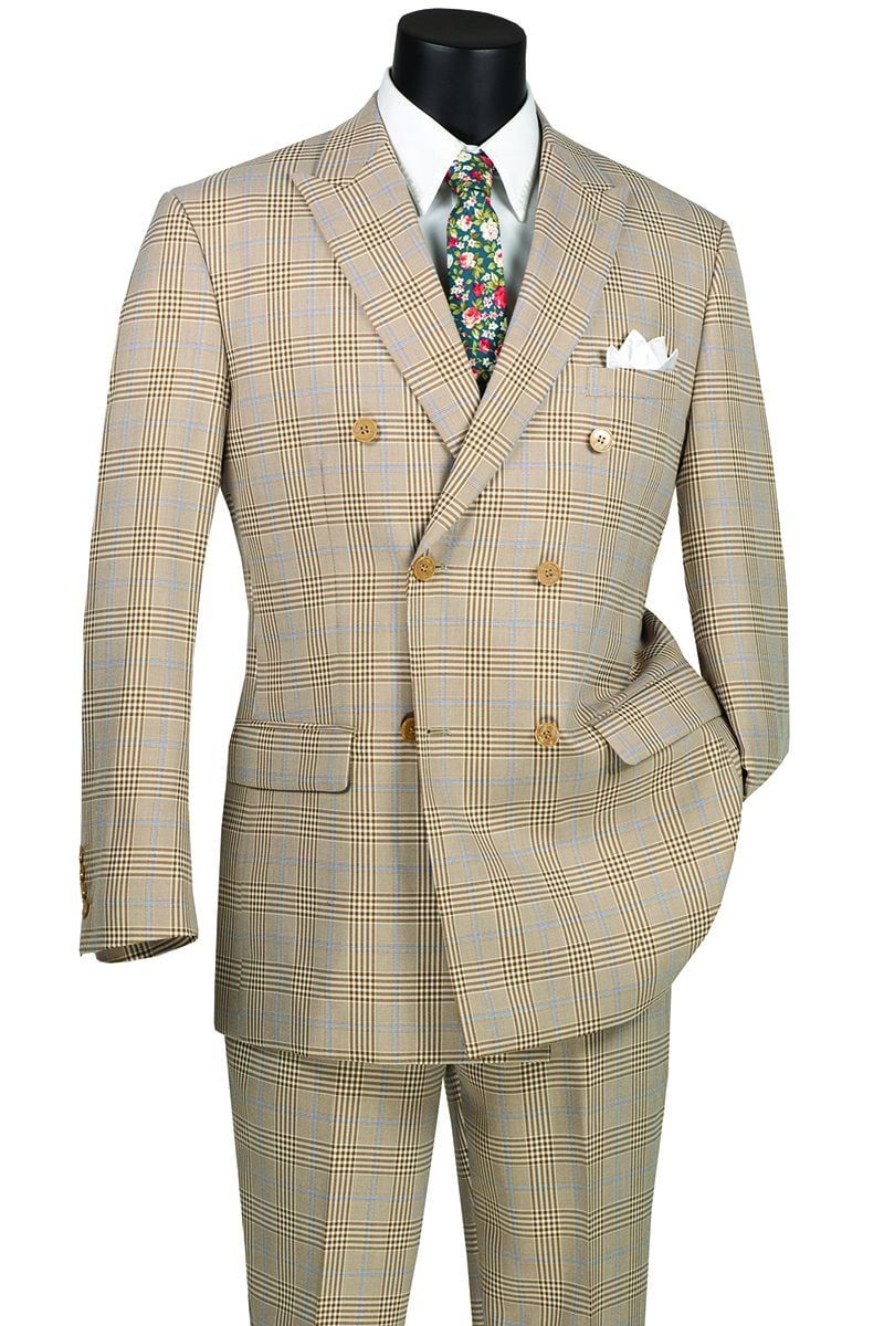 Vinci Men's Outlet 2 Piece Double Breasted Suit - Fashion Glen Plaid