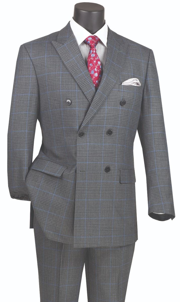 Vinci Men's Outlet 2 Piece Double Breasted Suit - Fashion Glen Plaid