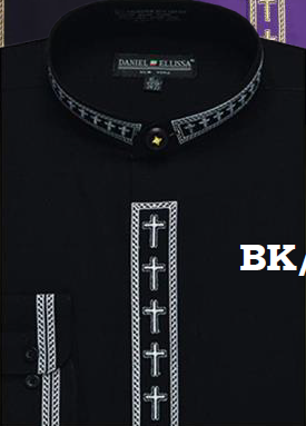 Daniel Ellissa Men's Outlet Banded Collar Dress Shirt - Cross Embroidery